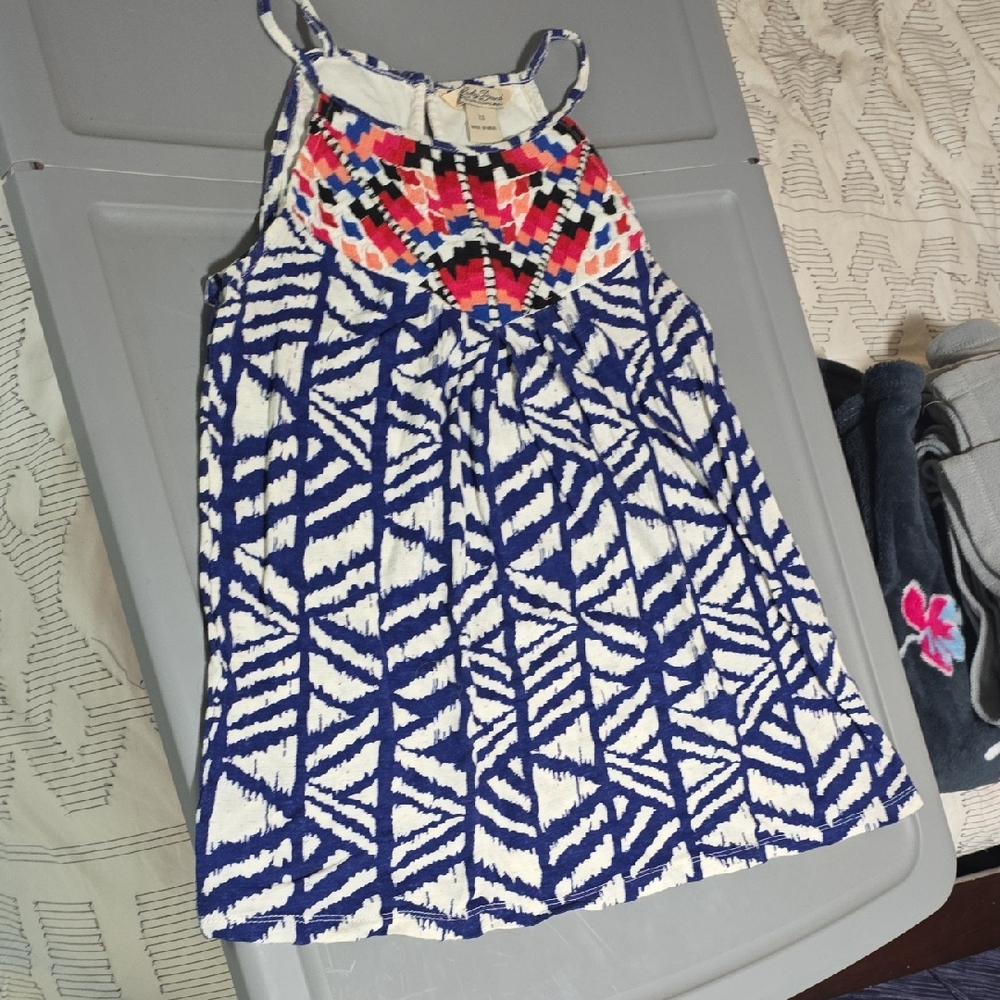 Lucky Brand Blue and Pink Patterned Tank Top